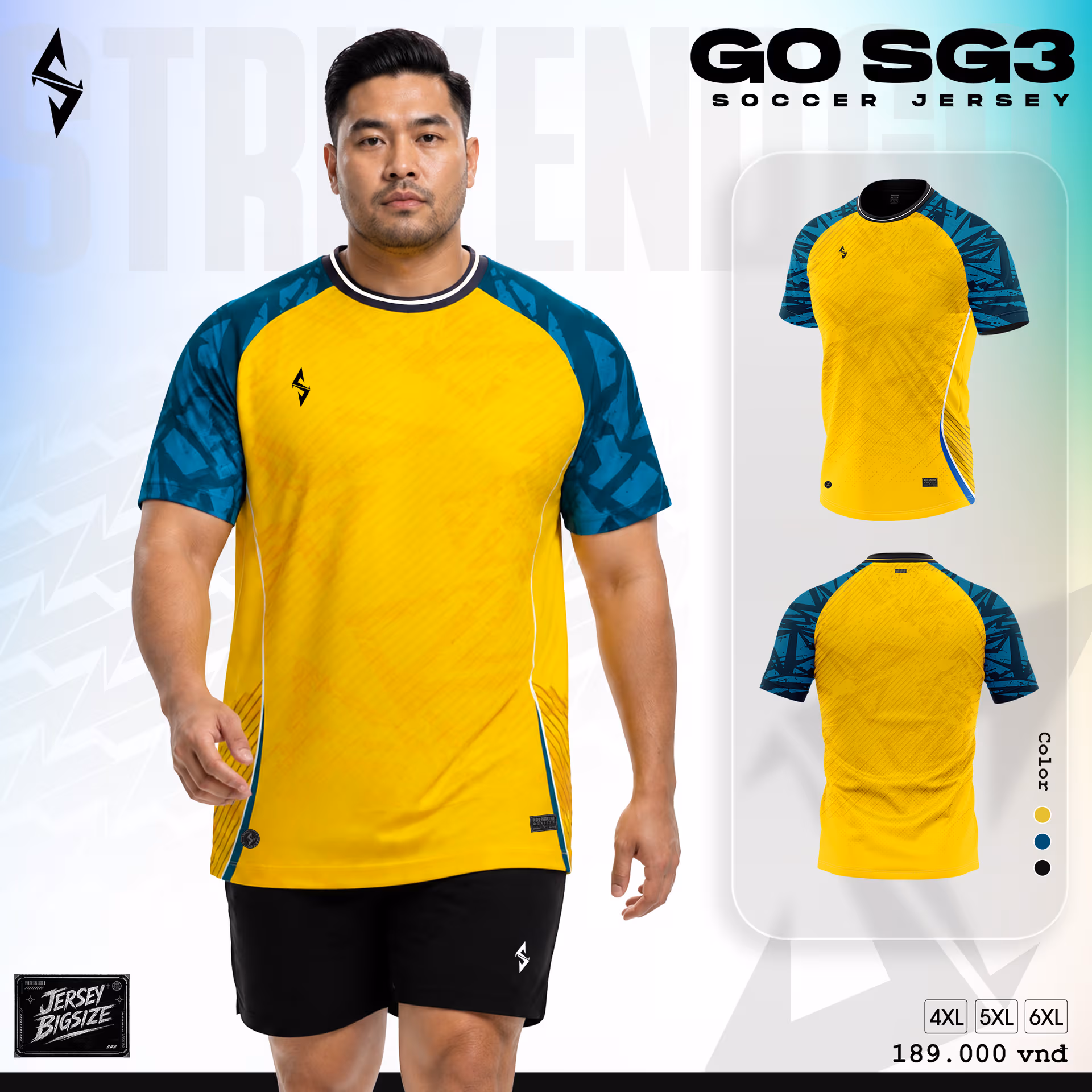 Bộ quần áo bóng đá Strivend Go Big Size SG03 Vàng