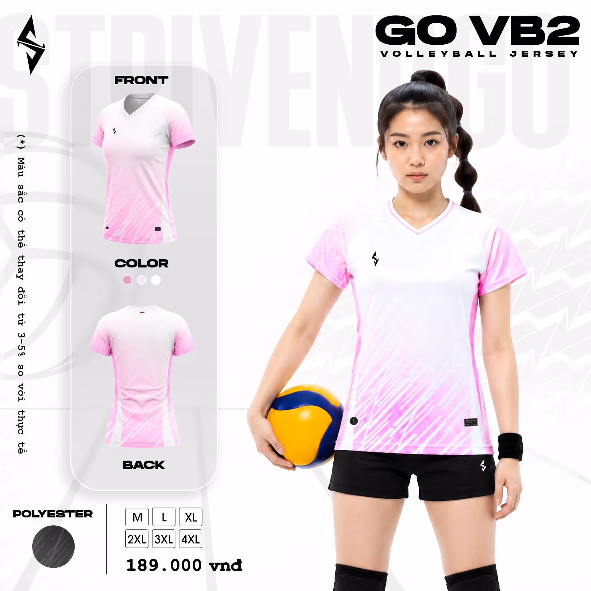 Quần áo bóng chuyền Nữ Strivend GO VB02 Trắng Hồng