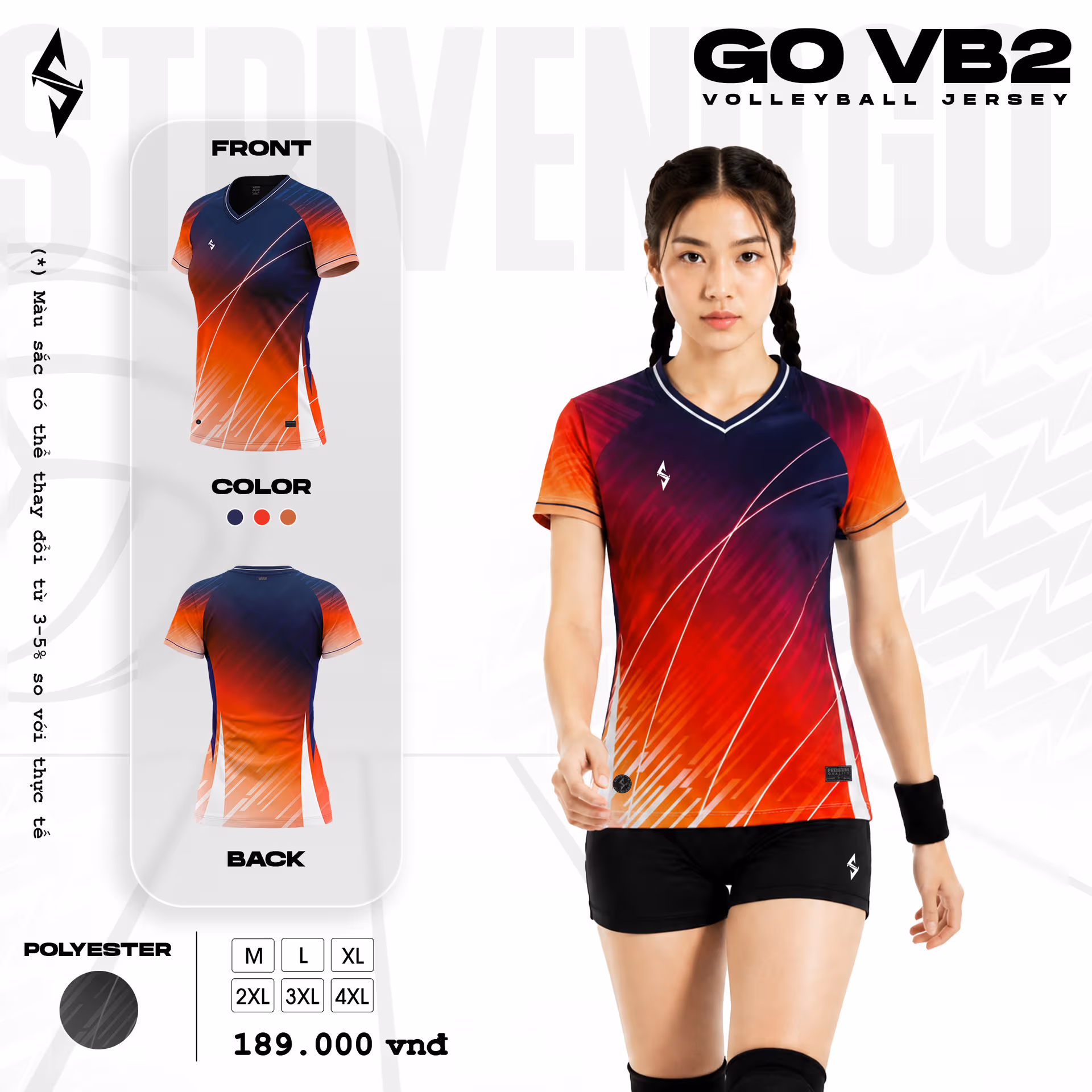 Quần áo bóng chuyền Nữ Strivend GO VB02 Navy Đỏ