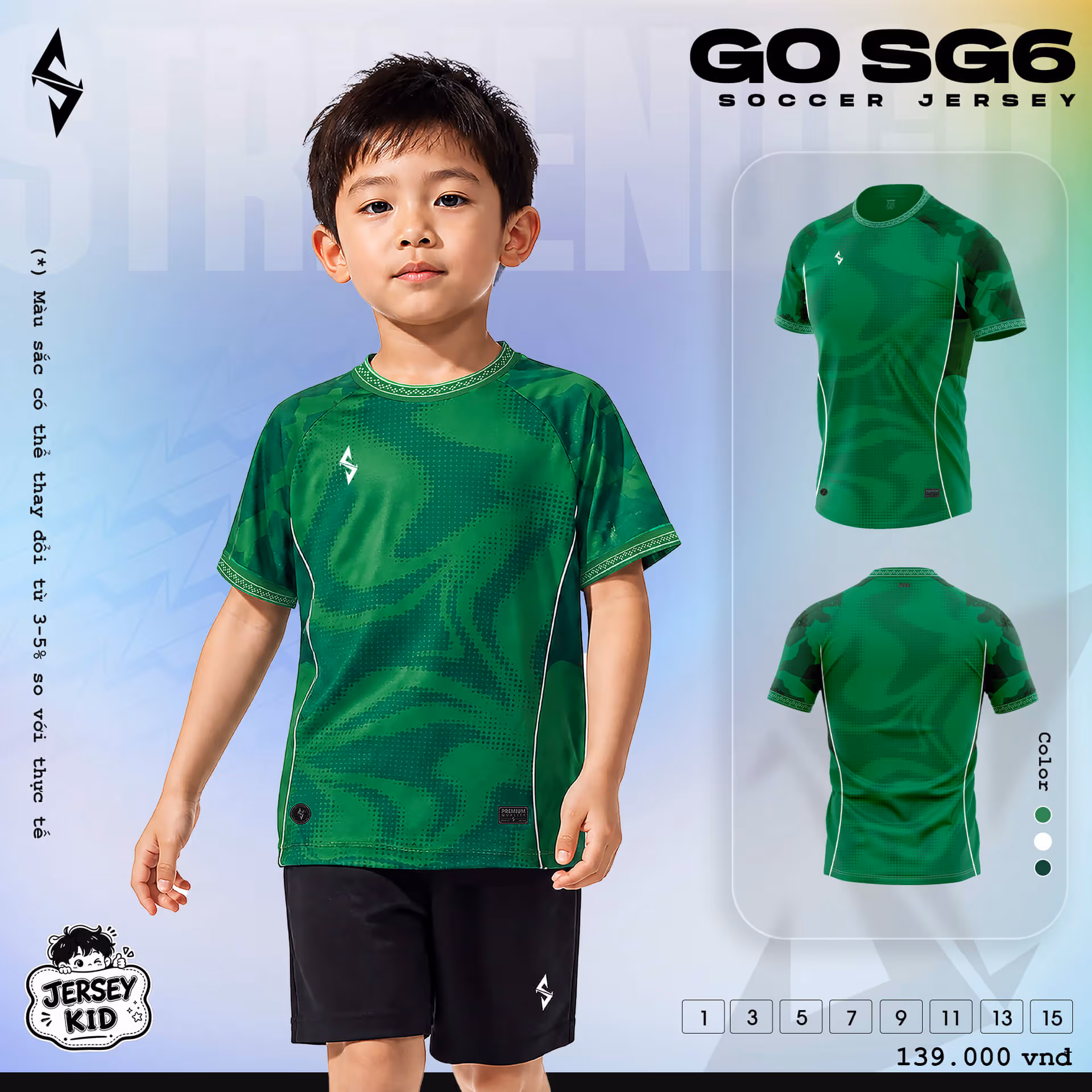 Bộ quần áo bóng đá trẻ em Strivend Go Kid SG06 Xanh Lá
