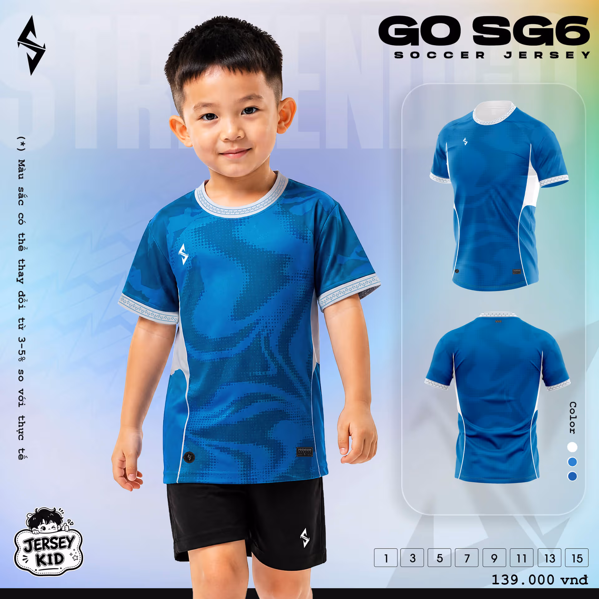 Bộ quần áo bóng đá trẻ em Strivend Go Kid SG06 Lông Công