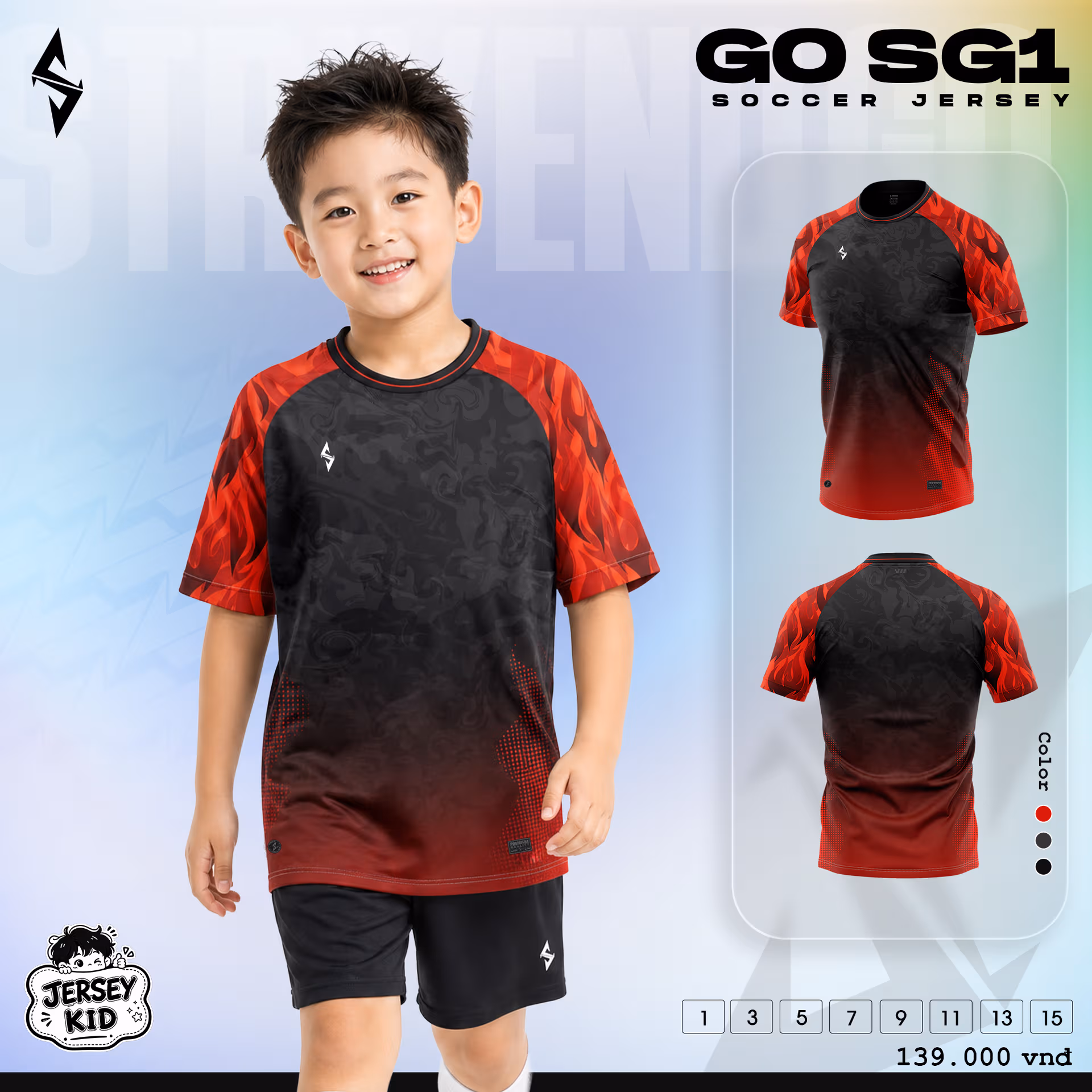 Quấn áo bóng đá trẻ em Strivend Go Kid SG01 Đen Đỏ