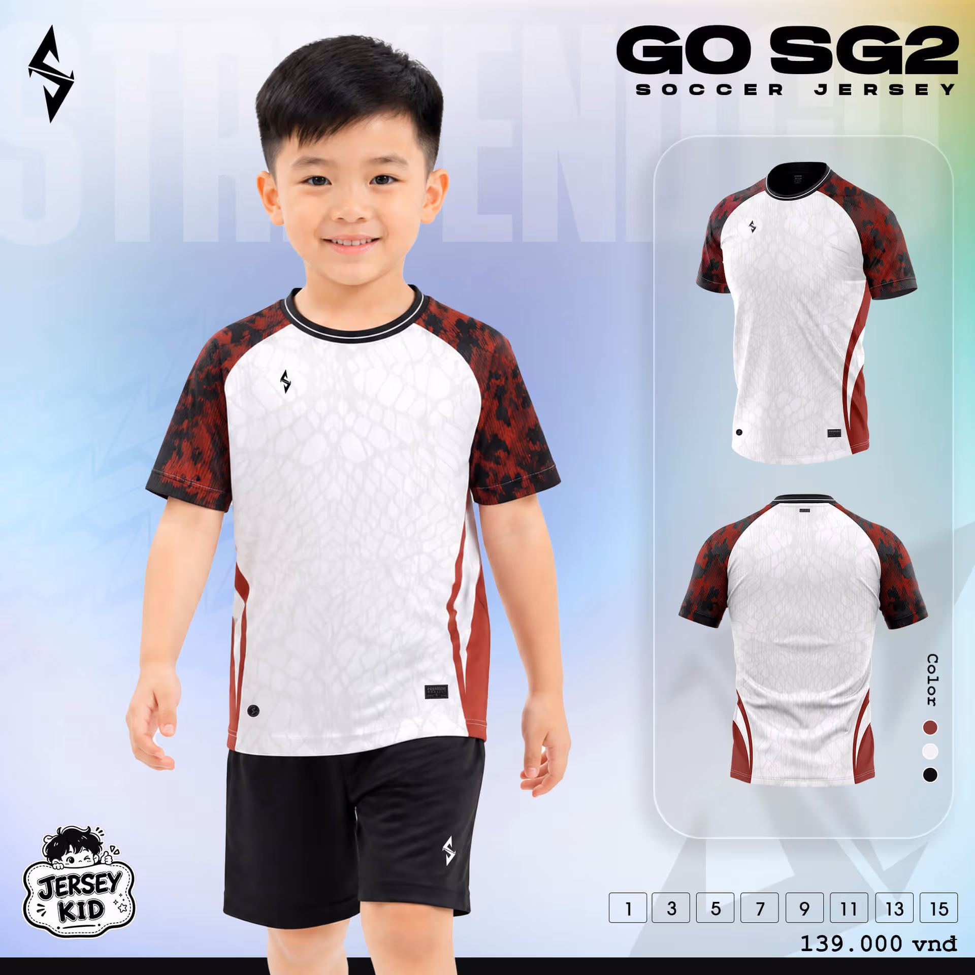 Bộ quần áo bóng đá trẻ em Strivend Go Kid SG02 Trắng Đỏ