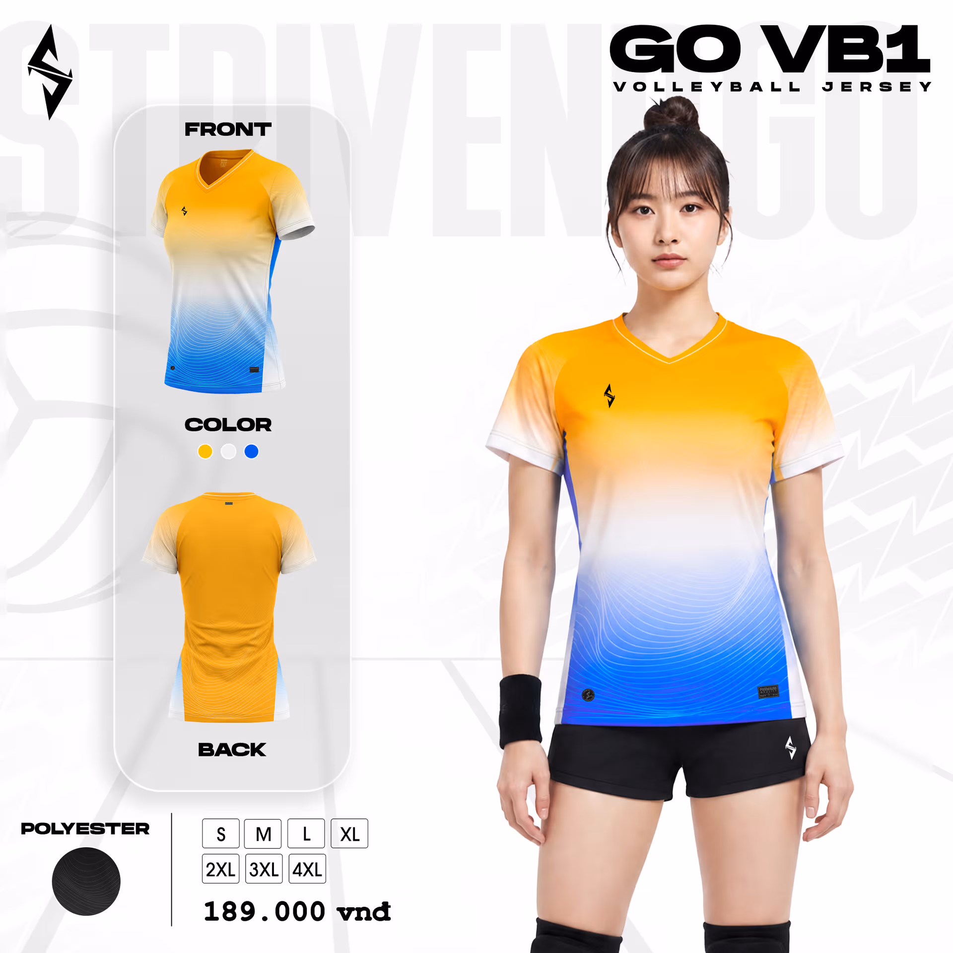 Quần áo bóng chuyền Nữ Strivend GO VB01 Vàng