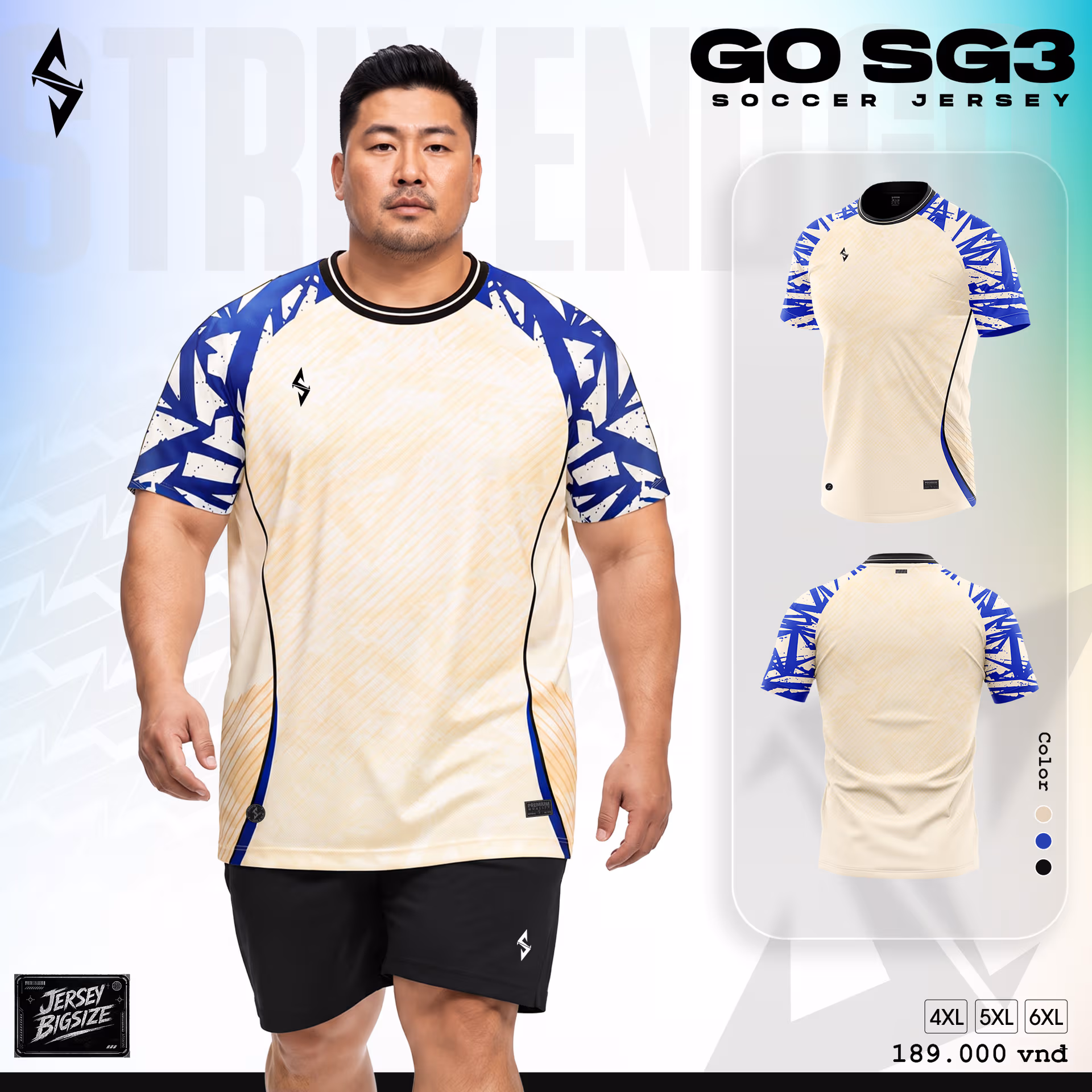 Bộ quần áo bóng đá Strivend Go Big Size SG03 Kem