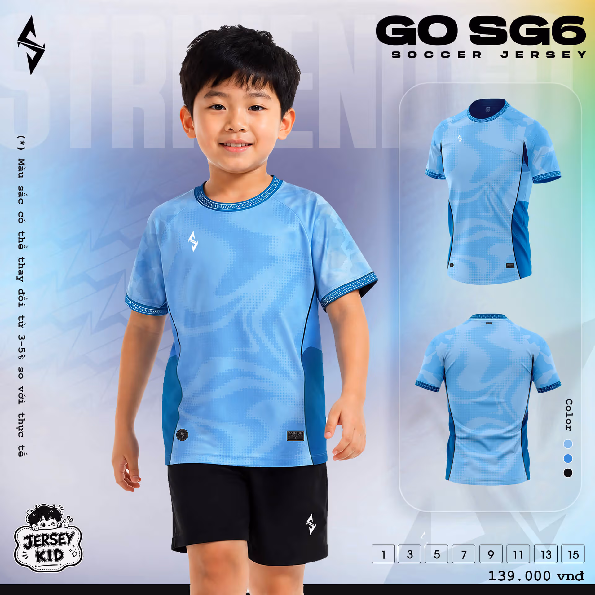 Bộ quần áo bóng đá trẻ em Strivend Go Kid SG06 Xanh Biển