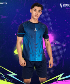 Bộ Quần Áo Bóng Đá Không Logo Strivend V4 Xanh Đen