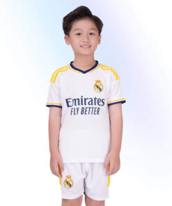 Bộ Quần Áo Bóng Đá Kid CLB Strivend Real Madrid Trắng SS24