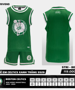 Bộ Quần Áo Bóng Rổ Strivend Trẻ Em Celtics Xanh Trắng