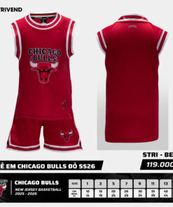 Bộ Quần Áo Bóng Rổ Strivend Trẻ Em Chicago Bulls Đỏ