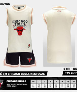Bộ Quần Áo Bóng Rổ Strivend Trẻ Em Chicago Bulls Trắng Kem