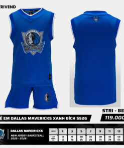 Bộ Quần Áo Bóng Rổ Strivend Trẻ Em Dallas Mavericks Xanh Bích