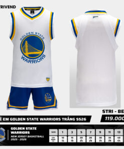 Bộ Quần Áo Bóng Rổ Strivend Trẻ Em Golden State Warriors Trắng