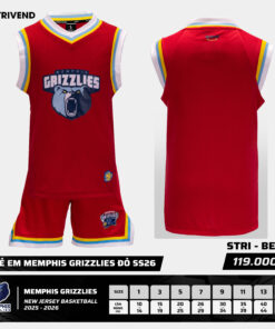 Bộ Quần Áo Bóng Rổ Strivend Trẻ Em Memphis Grizzlies Đỏ