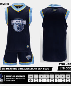 Bộ Quần Áo Bóng Rổ Strivend Trẻ Em Memphis Grizzlies Xanh Đen