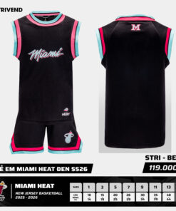 Bộ Quần Áo Bóng Rổ Strivend Trẻ Em Miami Heat Đen