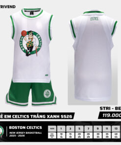 Bộ Quần Áo Bóng Rổ Strivend Trẻ Em Celtics Trắng Xanh