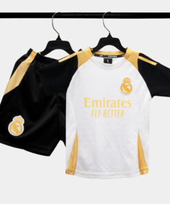 Bộ Quần Áo Bóng Đá Strivend Trẻ Em Real Madrid Trắng Đồng Design SS26