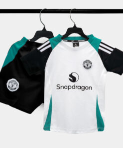 Bộ Quần Áo Bóng Đá Strivend Trẻ Em Manchester United Trắng Xanh Lý Design SS26